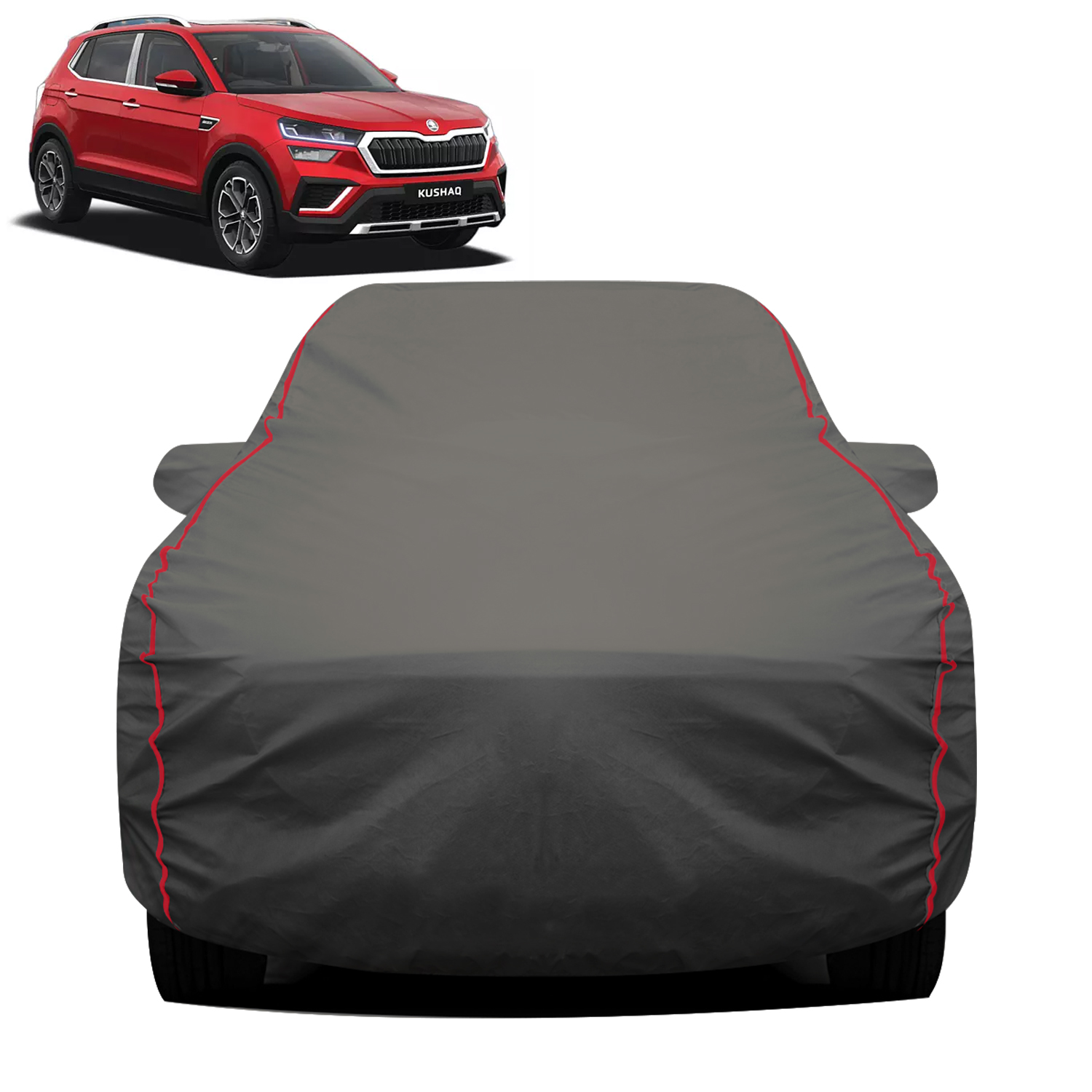 Carzex 2x2 Heavy Duty Red Border Car Body Cover Without Antenna For Skoda kushaq